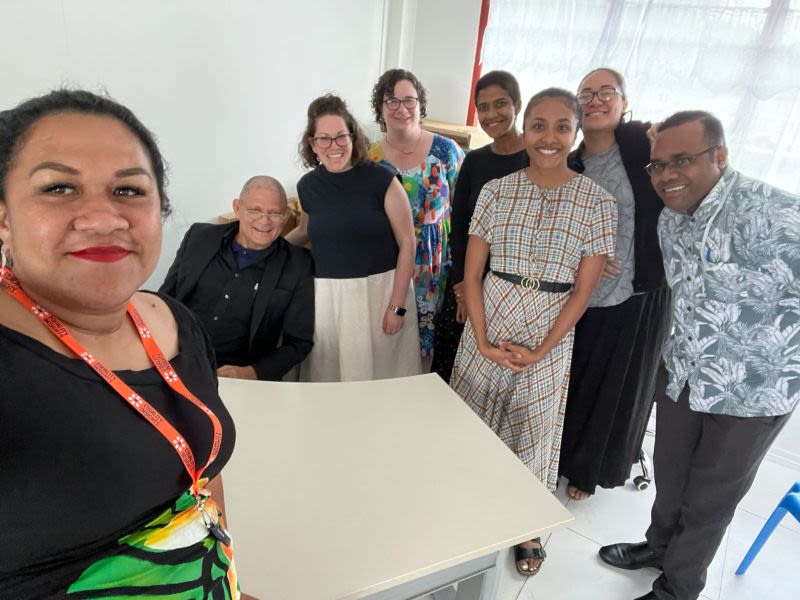 Meeting with Rhema Misa, President of Lavame'a Ta'e'iloa Disabled People Association, to discuss findings from the Equality Insights Tonga study.