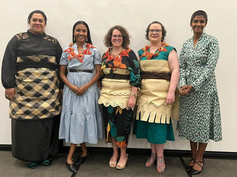 Members of the Equality Insights team with Lupe Tupou, Tonga Statistics Department, and Jitika Prasad, Department of Foreign Affairs and Trade, at the launch of Equality Insights Rapid Tonga.