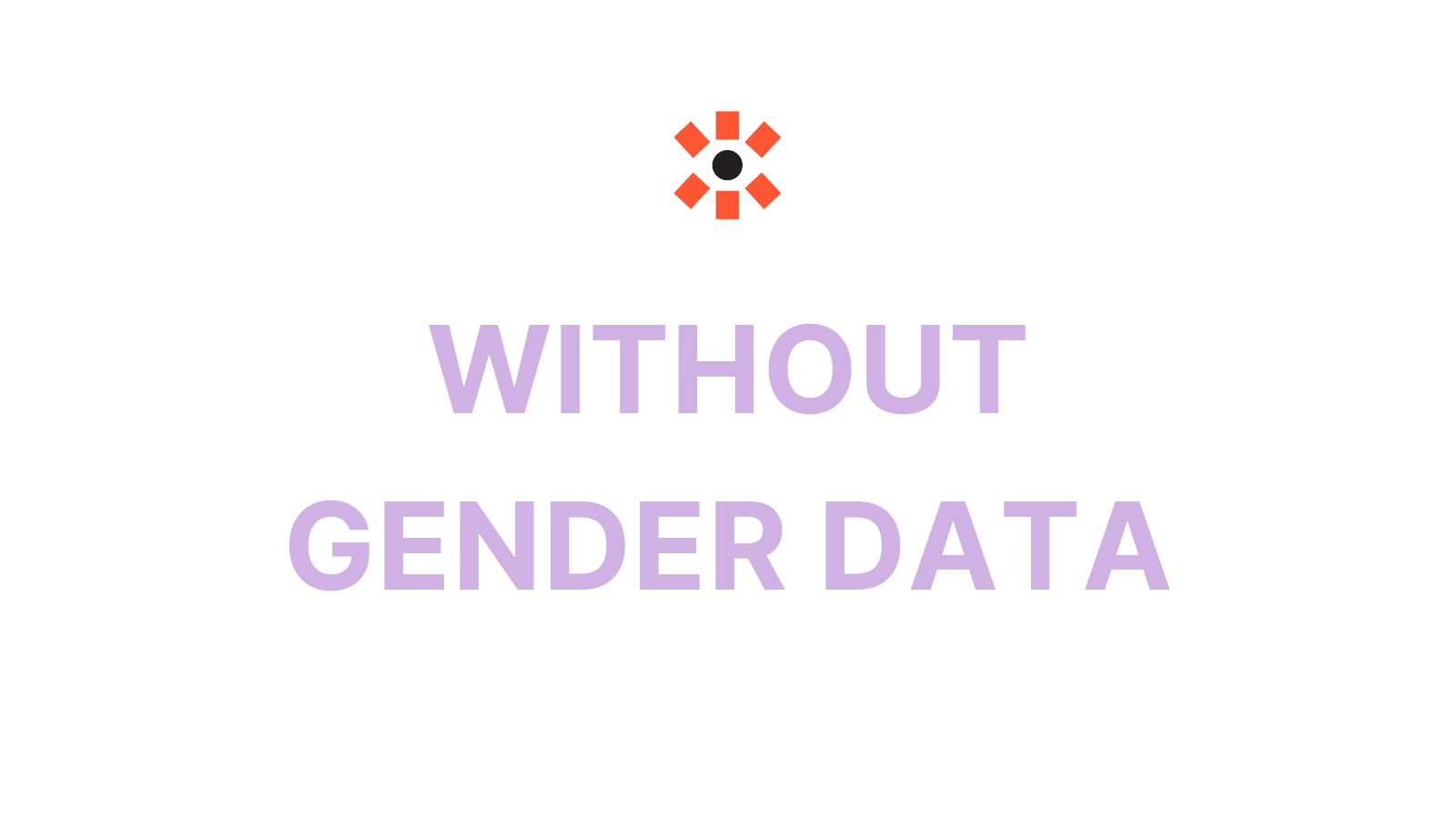 Large purple text says 'without gender data' and fades into the next image that says 'we are in the dark'