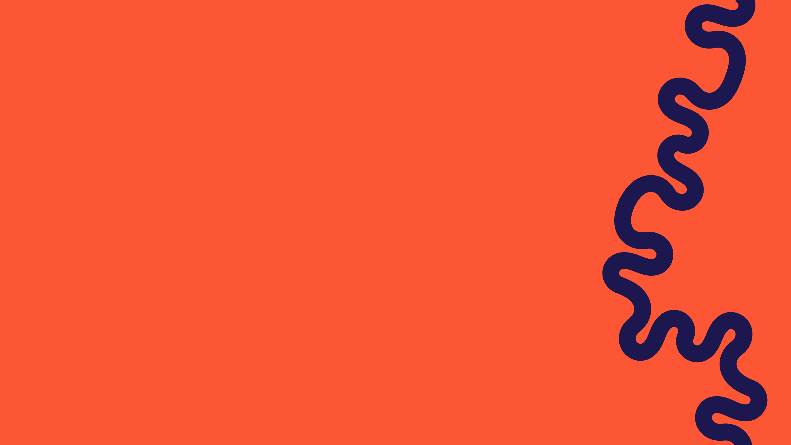 Orange background with a navy squiggle 